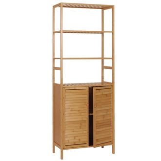 Hhg Hhg - Nunca Usado] Armario Alto 877, Armario De Ba&ntilde;o Estanter&iacute;a De Ba&ntilde;o, 2 Puertas 4 Estantes Bamb&uacute; Mdf Certificado Mvg 168x64x33cm