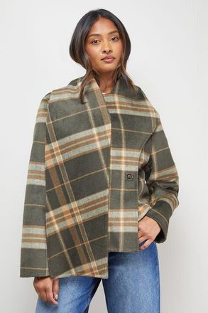 Oasis Check Scarf Longline Jacket Coat in Taupe at Nordstrom, Size 2
