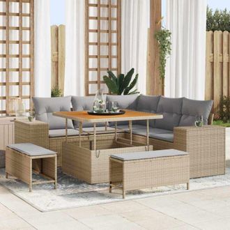 vidaXL Conjunto De Sof&aacute; De Jard&iacute;n 8 Pcs Beige Rat&aacute;n Sint&eacute;tico Vidaxl