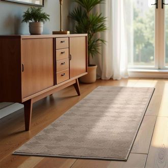 ELLE Decoration Alfombra de dormitorio 120 x 170 cm, geom&eacute;trica, beige, crudo