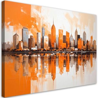 Feeby Cuadro Sobre Lienzo, Edificios Urbanos Naranjas Imitaci&oacute;n Pintura, 120x80