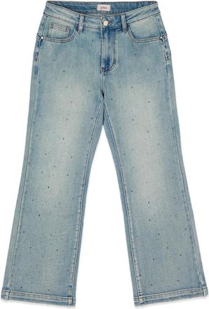Oltre Cropped Flare Jeans met Kristallen - Dames - Cropped Jeans - Blauw - S - Katoen - Jeans
