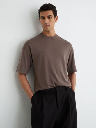 Reiss Ridge Brown Merino Wool Relaxed Knit T-shirt, Xxl