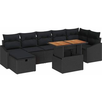 vidaXL Conjunto De Sof&aacute; De Jard&iacute;n Con Coj&iacute;n 8 Pcs Negro Polirat&aacute;n
