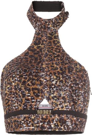 GCDS leopard-print halterneck top - women - Polyester/Spandex/Elastane/Polyester - L - Black