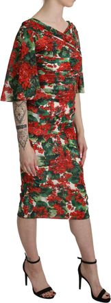 Dolce & Gabbana Womens Red Floral Sheath Midi Silk Stretch Dress Elastane