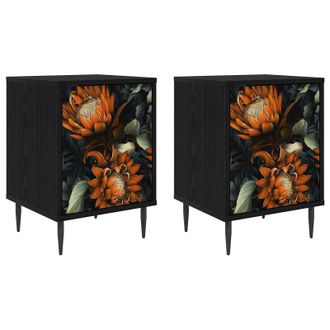 vidaXL Mesa De Noche Lochem 2 Uds. Roble Negro 36 X 33 X 51 Cm Vidaxl
