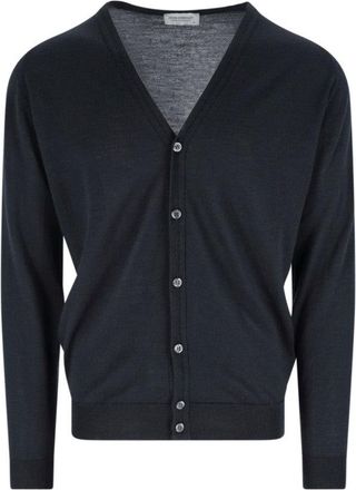John Smedley Fitted Black Knit Sweater With Ribbed Details