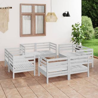 vidaXL Juego De Muebles De Jard&iacute;n 8 Pzas Madera Maciza De Pino Blanco Vidaxl
