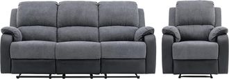 Vente-Unique Sof&aacute; de 3 plazas y sill&oacute;n relax de microfibra y piel sint&eacute;tica gris y negro BRODY