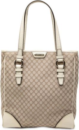 Celine Pre-owned Celine Croc Embossed Leather Trimmed Macadam Canvas Tote Ladies WC-ST-0068
