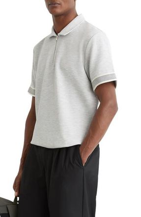 Reiss Bruno Quarter Zip Polo in Grey Melange at Nordstrom, Size X-Large