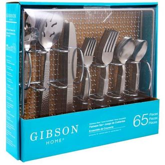 Gibson Home Prato 65 Piece Flatware Set with Wire Caddy in Metallic Silver at Nordstrom