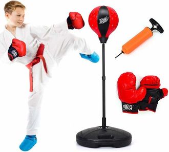 Costway Saco De Boxeo Para Ni&ntilde;os Juego De Boxeo Altura Ajustable Con Guantes De Boxeo Y Bomba Manual - Costway