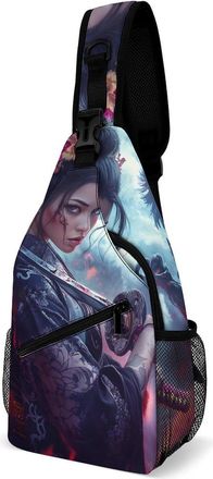 Generic Samurai Woman Mens Shoulder Bags Sling Crossbody Backpack Travel Hiking Chest Bag with Small Side 38x20cm