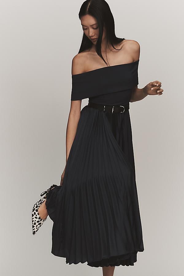 hutch off-the-shoulder twofer midi dress Hutch Off-The-Shoulder Twofer Midi Dress