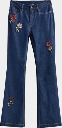 Cinq &agrave; Sept Stevie Rhinestone-Rose Flare-Leg Jeans