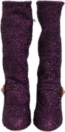 Dolce & Gabbana Womens Purple Crystal Lurex Fantasy High Boots Shoes Leather