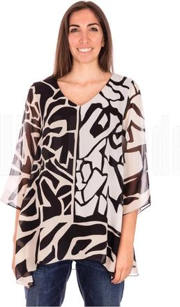 Elena Miro Zijden V-hals Blouse Wijde Pasvorm - Dames - Blouses - Veelkleurig - 41 EU - Overhemden