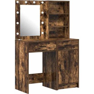 vidaXL Vidaxl - Conjunto De Mesa De Tocador Con Caj&oacute;n 2 Pcs Roble Ahumado