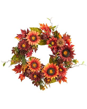 Nearly Natural 24In. Autumn Sunflower, Pumpkin, Pinecone & Berries Fall Artificial Wreath