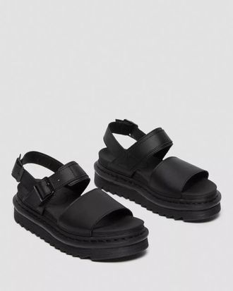 Dr. Martens Womens Dr. Martens Voss 23802001 Sandals Black Leather Platform HAWK937