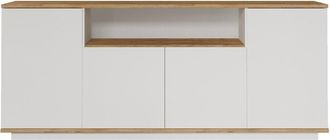 Vente-Unique Aparador 4 Puertas, 1 Nicho Abierto En El Medio Decorado En Madera De Pino Y Blanco L180 Cm