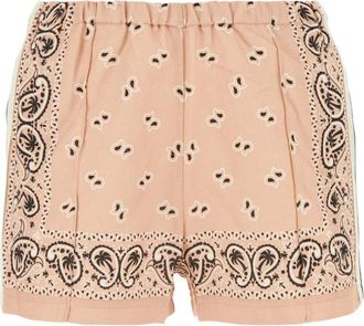 Palm Angels Gedrukte linnenmix shorts - Dames - Bermuda - Veelkleurig - XS - Linnen - Korte Broeken