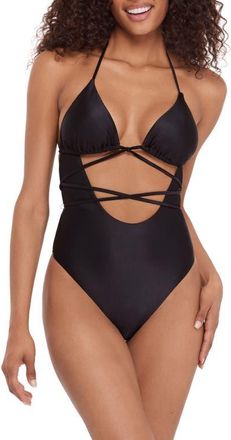 Steve Madden Strappy Cutout One-Piece Swimsuit in Raven Black at Nordstrom, Size X-Large