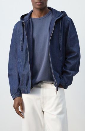 Mango Hooded Denim Zip Jacket in Ink Blue at Nordstrom, Size Medium