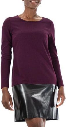 Nina Leonard Faux Leather Border Dress in Black Plum/black at Nordstrom Rack, Size X-Large