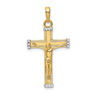 Diamond2Deal 14k Yellow Gold Rhodium Diamond-Cut Crucifix Pendant