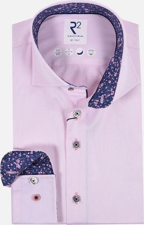 R2 Mens R2 Cut Away Collar Long Sleeved Shirt Pink with Navy Trim - Size: 46/48