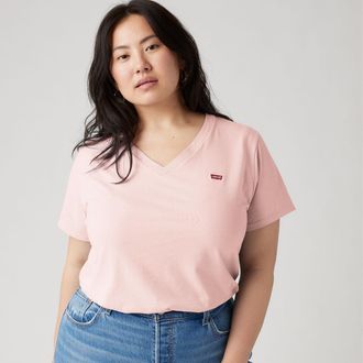 Levi's V Neck Tee (Plus Size) - Womens - 1X - Pink / Potpourri