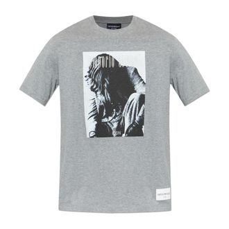 Emporio Armani Icon Jersey T-shirt met fotografische print en borduursel - Heren - T-shirts - Grijs - 2XL - Katoen - Tops