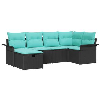 vidaXL Conjunto De Sof&aacute; De Jard&iacute;n Con Coj&iacute;n 6 Pcs Negro Y Turquesa Vidaxl