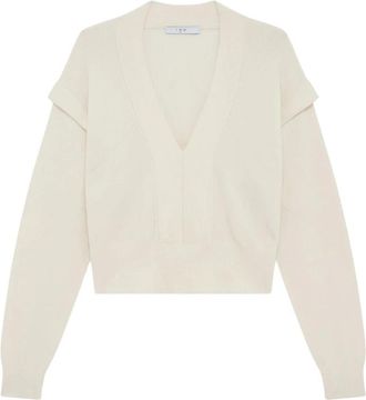 Iro Azura V-hals Merino wollen trui - Dames - V-hals truien - Beige - S - Wol - Truien & Vesten