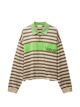 Versace Horizontal Striped Polo Shirt With Bold Green Panel