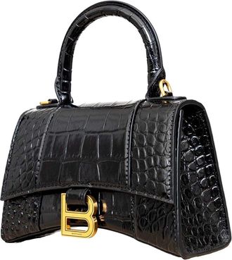 Balenciaga Black Leather Croc-Embossed Hourglass XS Bag (Authentic Pre-Loved)