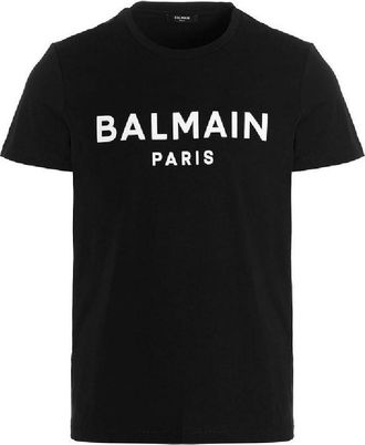 Balmain Flock Logo Print Cotton T Shirt, Size Medium