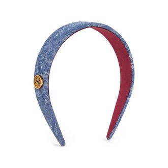 Etro Cotton And Linen Jacquard Denim Hair Band With Leafy Motif