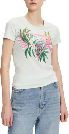 Guess Leaf Triangle Tee Groen Ronde Hals - Dames - T-shirts - Groen - L - Katoen - Tops