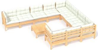vidaXL Muebles De Jard&iacute;n 11 Piezas Y Cojines Madera De Pino Crema Vidaxl