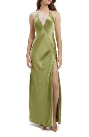 Bardot Yve Satin Halter Dress in Khaki at Nordstrom Rack, Size 12