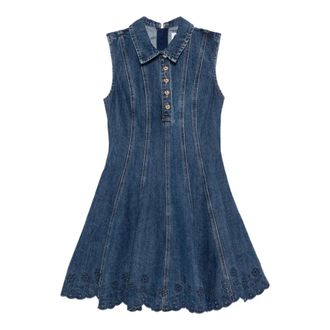 Self Portrait Short Dresses, female, Blue, Size: 2XS Broderie Denim Mini Dress