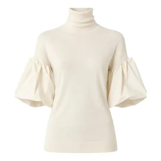 Meimeij Ballonmouw Taffeta Turtleneck - Dames - Truien - Beige - Maat: XS Taf