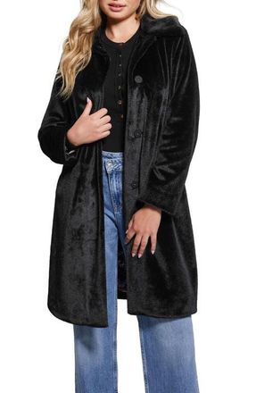 Guess Simonne Longline Faux Fur Coat in Black at Nordstrom, Size Medium