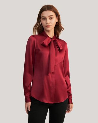 LilySilk Bow-tie Neck Silk Blous