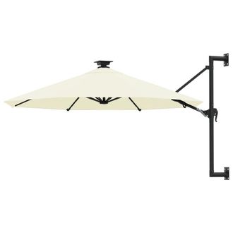 Berkfield Home Wall-mounted Parasol with LEDs & Metal Pole 300 cm Sand in Beige