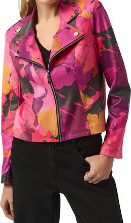 Joseph Ribkoff Faux Suede Abstract Print Fitted Jacket In Black/multi